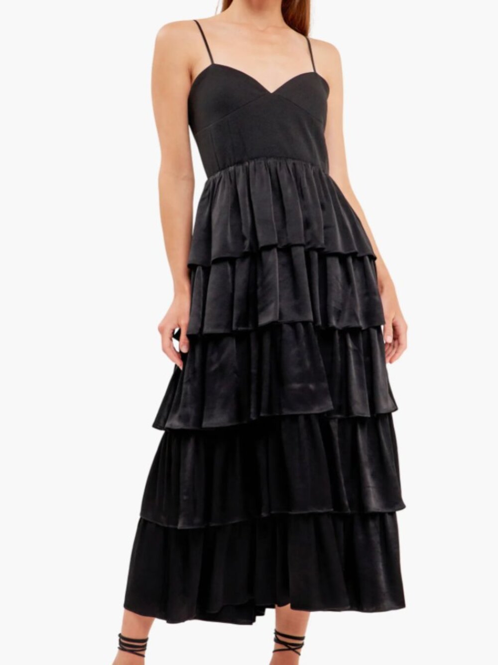 Endless Rose | Black Tiered Ruffle Midi Dress | NWT | Size M